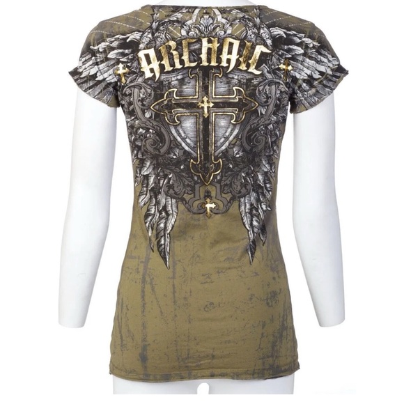 ARCHAIC by AFFLICTION Womens T-shirt Criterion Skulls Green Slim Fit S-XL - Picture 9 of 9